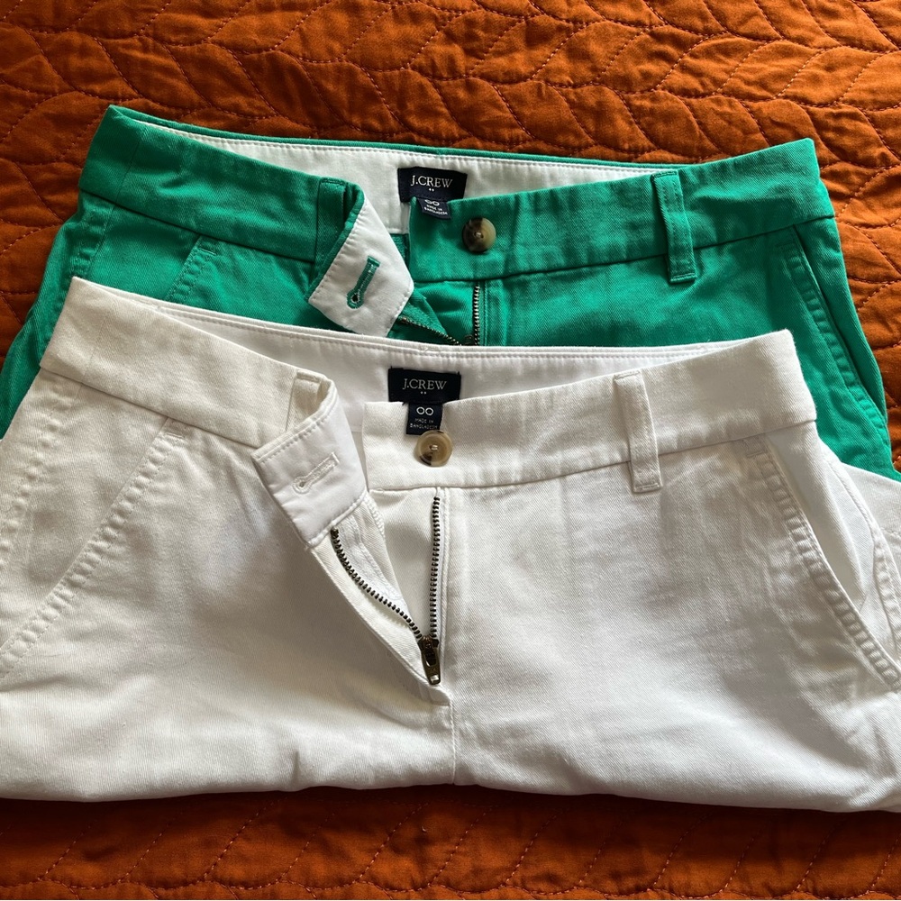 J.Crew Vibrant Green and Classic White Pants Duo